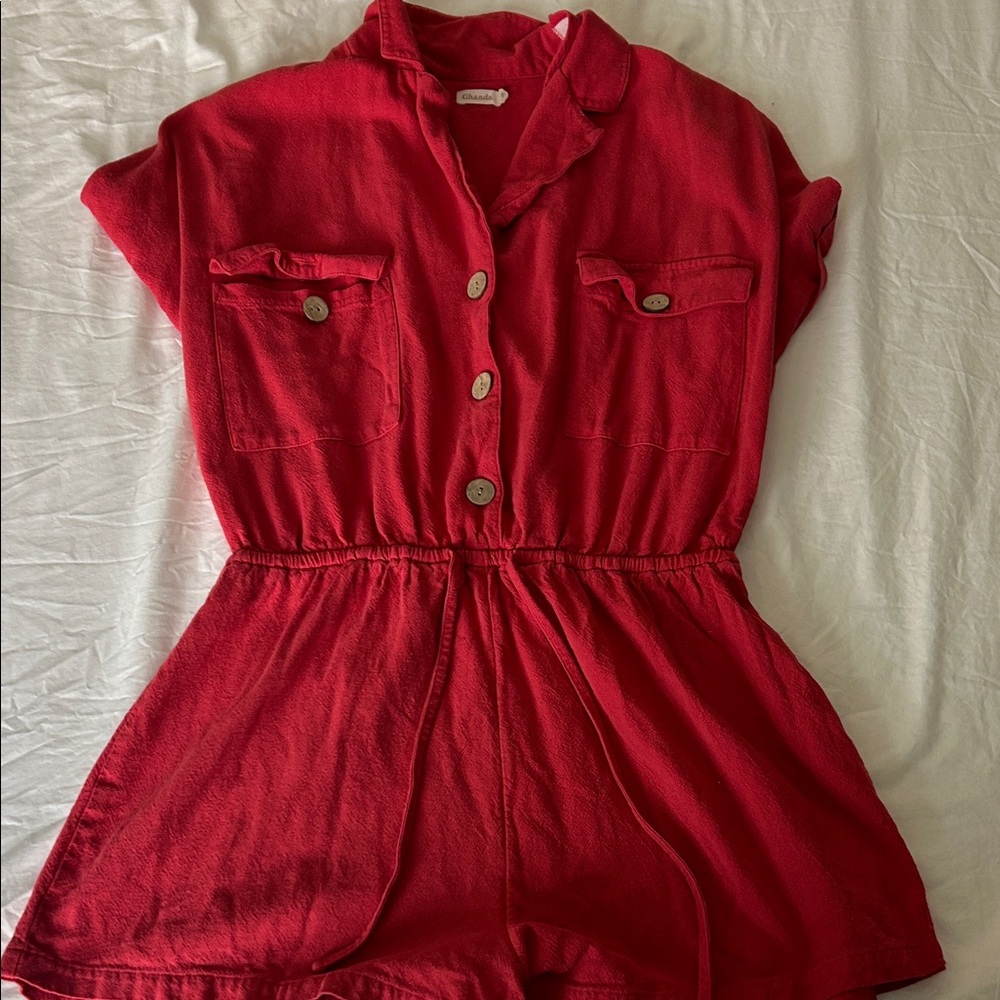 Vibrant Red Button-Up Romper